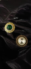 Golden-Toned Green - Pink stone-studded adjustable finger rings combo