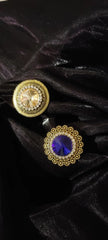 Golden-Toned Yellow - Blue stone-studded adjustable finger rings combo