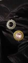 Golden-Toned Pink - Black stone-studded adjustable finger rings combo