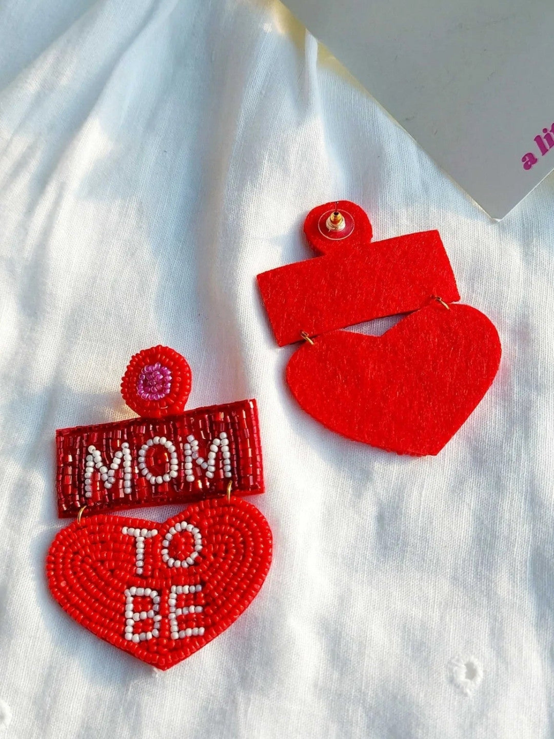 Mom To Be Red And Maroon Beaded Earrings