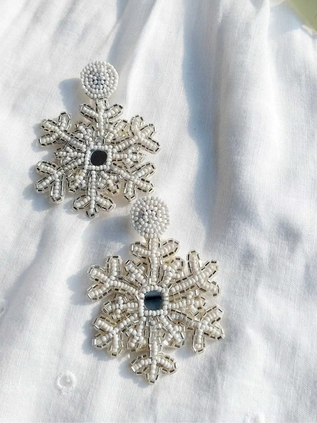 Snowflake White Beaded Earrings