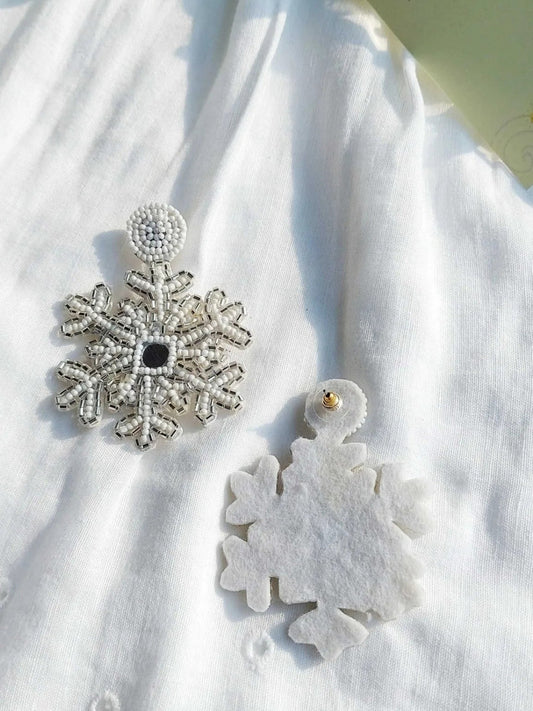 Snowflake White Beaded Earrings