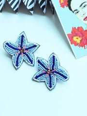 Blue Star Beaded Blue Earrings