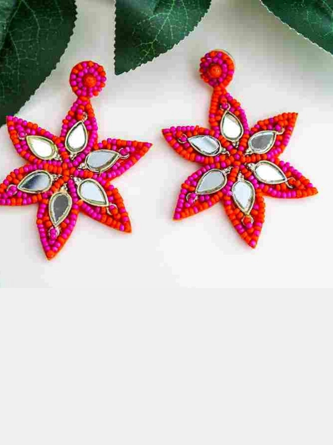 Star Pink Mirror Beaded Earrings