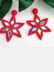 Star Pink Mirror Beaded Earrings