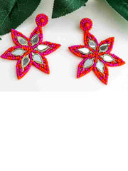 Star Pink Mirror Beaded Earrings