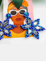 Star Blue Mirror Beaded Earrings