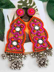 Pink Beaded Mirror Embellished Earrings