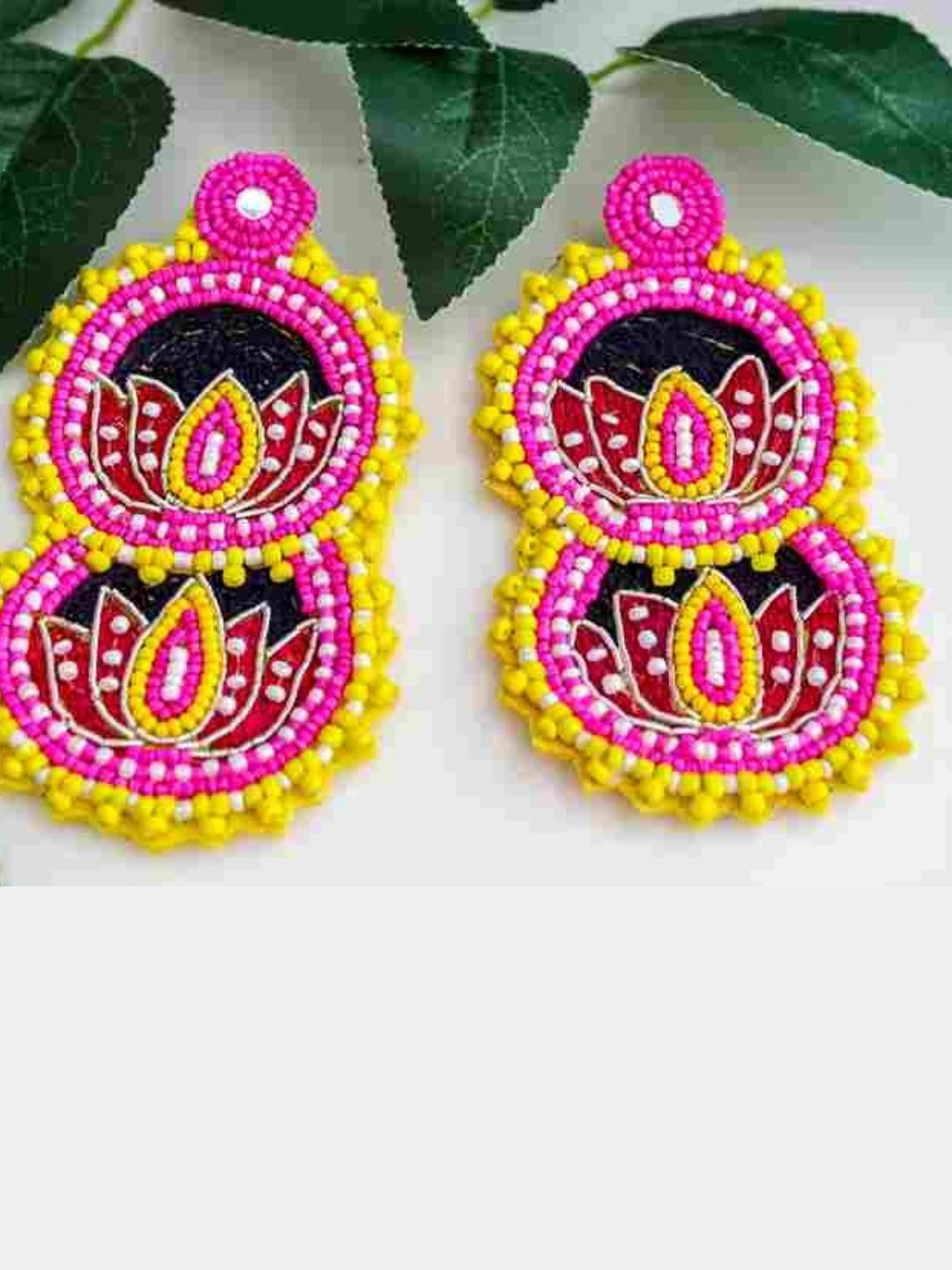 Lotus Embroided Multicolour Beaded Earrings