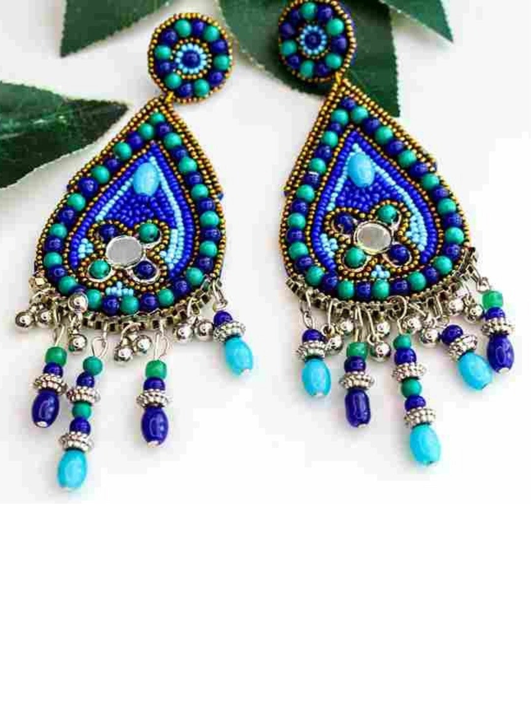 Blue And Green Punch Beaded Earrings