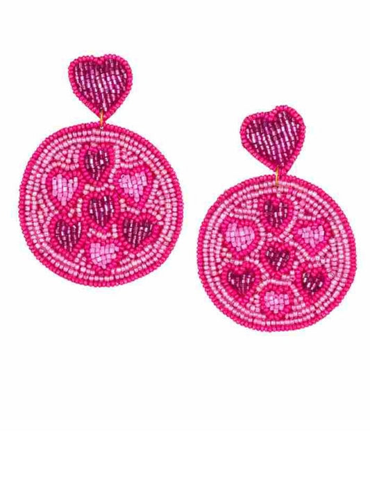 Heart Pink Beaded Earrings