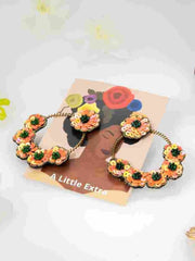 Sequined Floral Charm Detail Orange Hoops