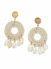 Round Hand Embroidered Shell Earrings