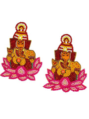 Ganpati Lotus Orange Beaded Earrings