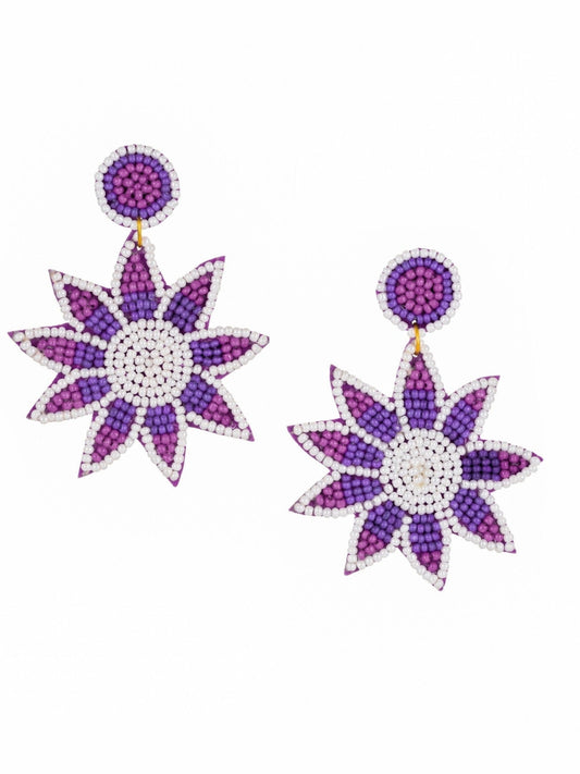 Lavender Floral Beaded Earrings