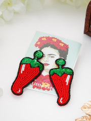 Red Beaded Mirchi Earrings