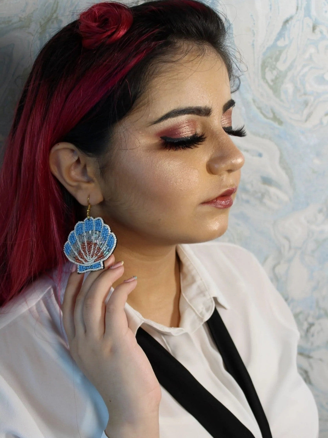 Seashell Blue Beaded Earrings