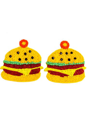 Burger Yellow And Maroon Beaded Earrings