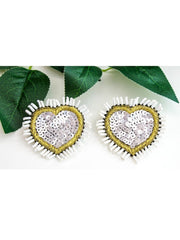 Heart Of Snow White And Golden Beaded Earrings