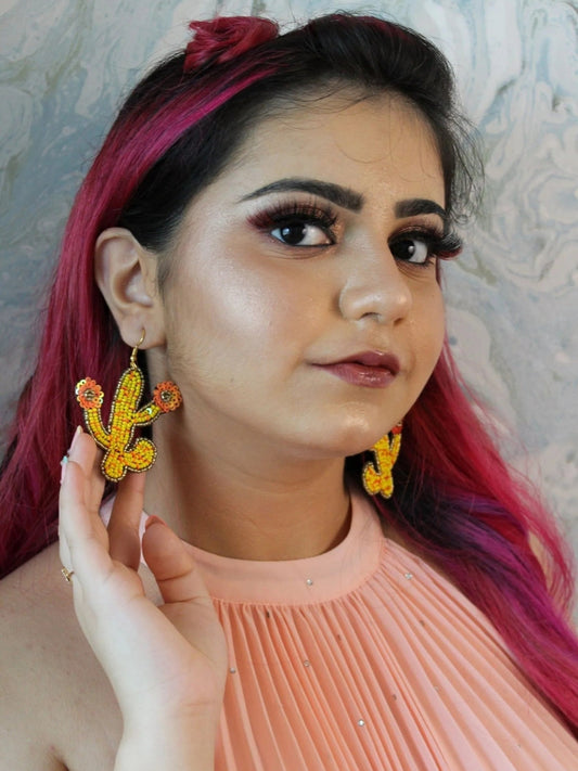 Desert Bloom Yellow Beaded Earrings