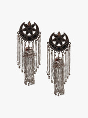 Women Silver-Toned Oxidized Jhumka Earrings