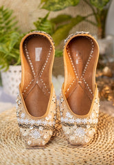 Women Beige Embroidered Mojari