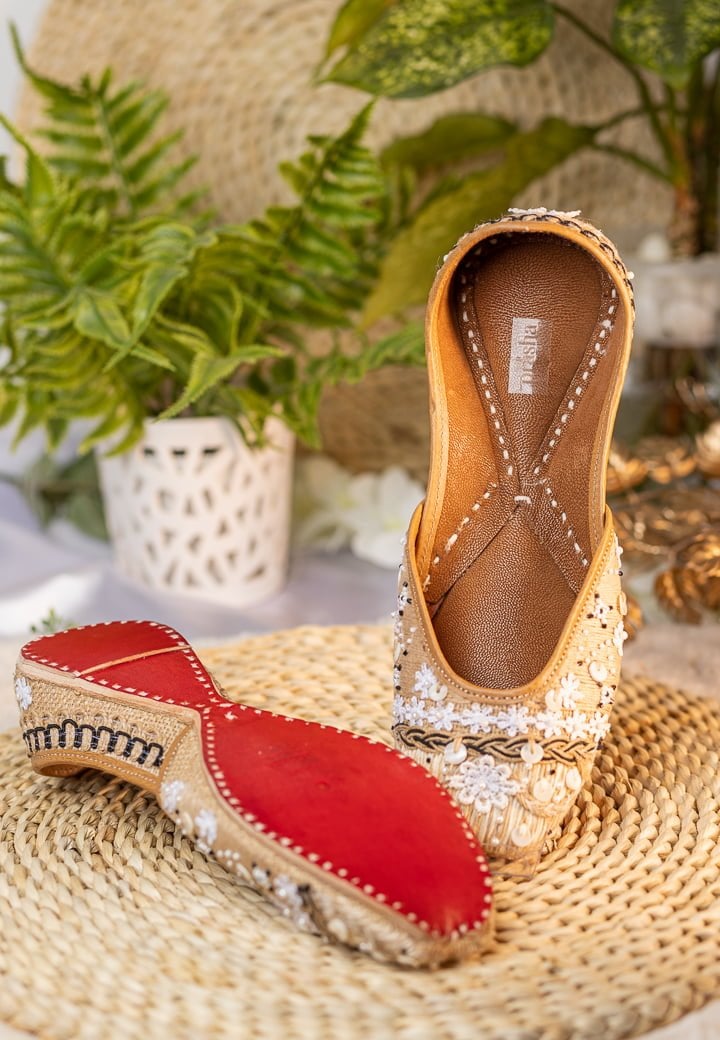 Women Beige Embroidered Mojari