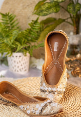 Women Beige Embroidered Mojari