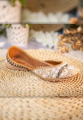 Women Beige Embroidered Mojari