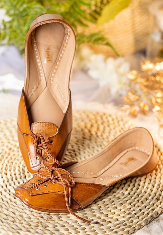 Women Tan Formal Lace Mojari