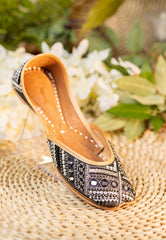 Women Black and Silver Ethnic Embellished Mojaris