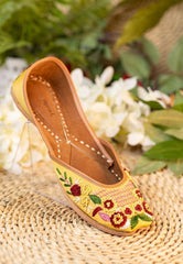 Women Yellow Embroidered Mojaris