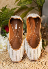 Women White Pearl Embellished Mojaris