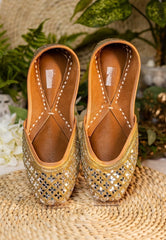 Women Gold Mirror Embellished Mojaris.