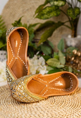 Women Gold Mirror Embellished Mojaris.