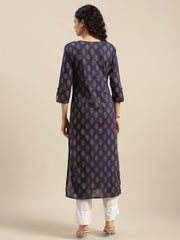 Women Navy Blue Ethnic Motifs Straight Kurta.