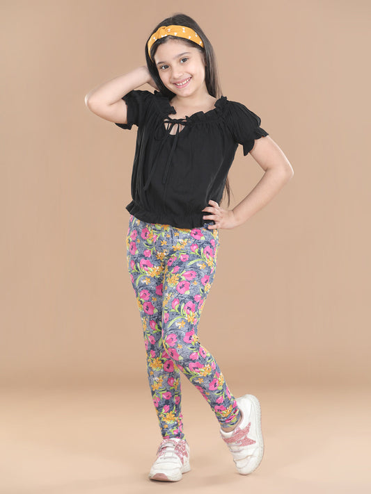 Girls Cotton Floral Printed Jegging