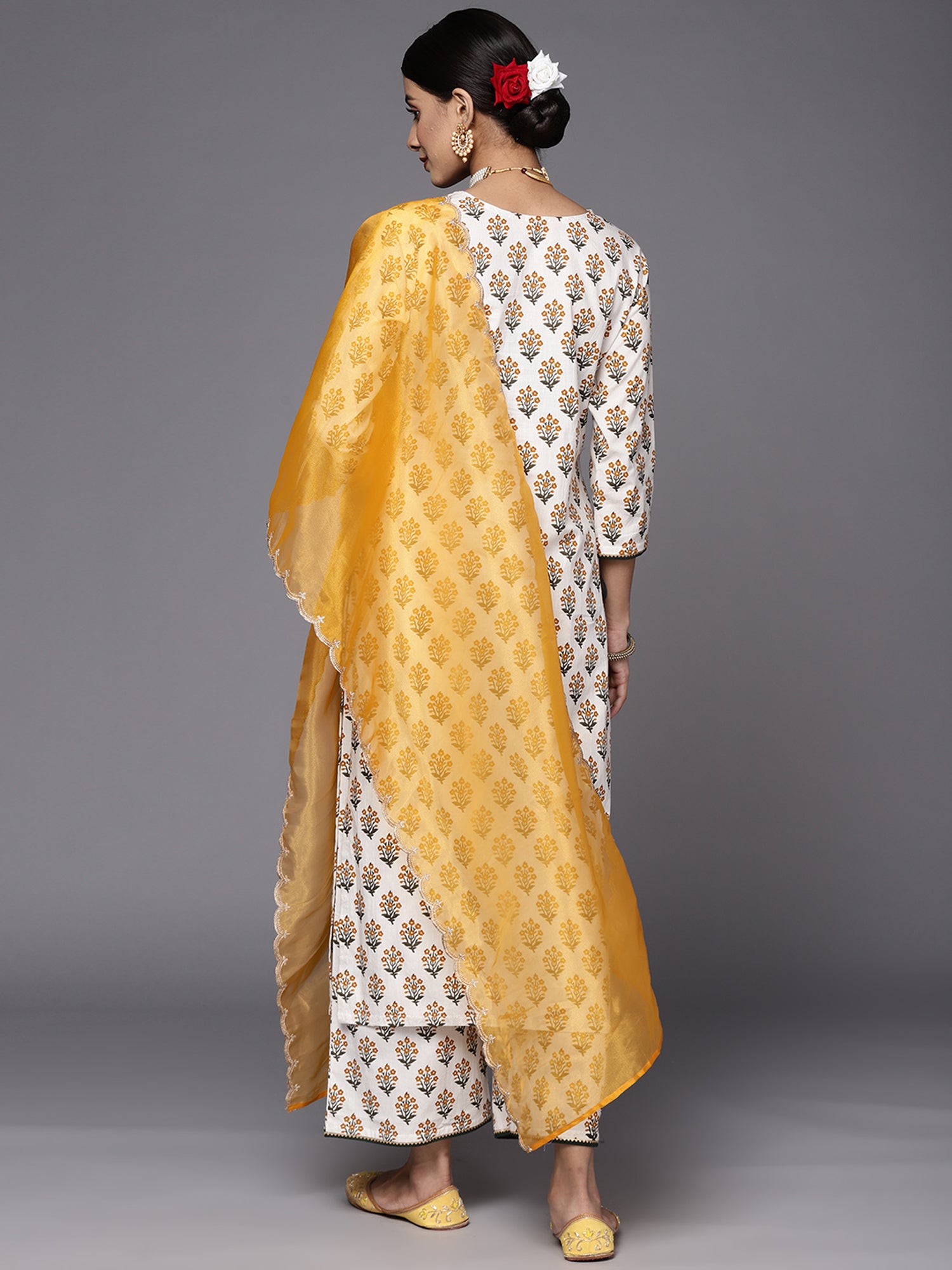 Indo Era Off White Embroidered Straight Palazzos With Dupatta Set