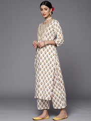 Indo Era Off White Embroidered Straight Palazzos With Dupatta Set