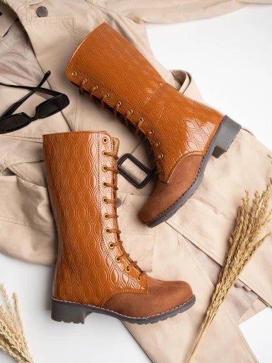 Stylish Casual Comfortable Tan Boots with elegant Lace-up Style For Women & Girls