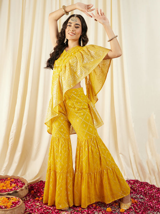 Crop Top with Sharara and frill Dupatta