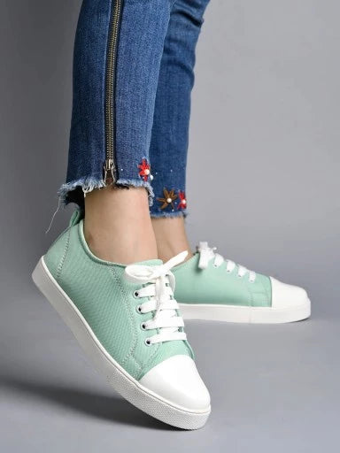 Smart Casual Lace-up Green Sneakers For Women & Girls