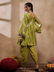 Flare kurta with dhoti pants in Olive Color