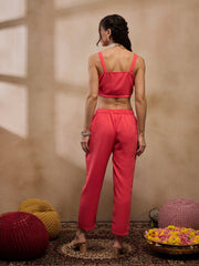 Jacket with crop top and pants in Coral Color