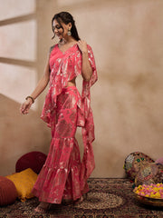 Crop Top with Sharara and frill Dupatta in Coral Color