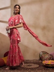 Crop Top with Sharara and frill Dupatta in Coral Color