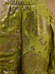 Crop Top with Sharara and frill Dupatta in Olive Color