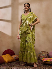 Crop Top with Sharara and frill Dupatta in Olive Color