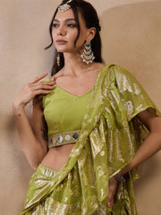 Crop Top with Sharara and frill Dupatta in Olive Color