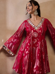 Flare kurta with dhoti pants in Red Color